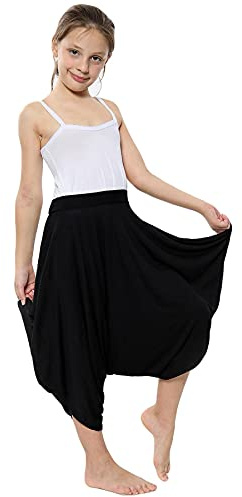 A2Z 4 Kids Girls Harem Trousers Ali Baba Pants Lightweight Tie Dye & Plain - Harem Skirt Black 11-12