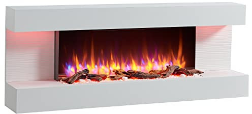 FLAMME Kingston Wall Mounted Fireplace up to 60 with 3 Flame Colours and 13 Mood Lighting Options (60 WHITE)