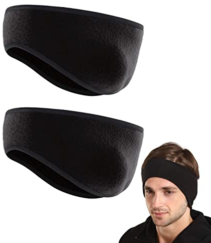 2 Stück Ohr Wärmer Stirnband Winter Laufstirnband Fleece Stirnband Joggen Sport Haarband Winter Elastisch Kopfband Warm Headband Weich Ohrenschützer Schwarz für Damen Herren