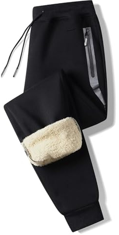 Tansozer Pantalon Homme Chaud Doublé de Polaire Coton Pantalons de Sport Jogging Homme avec Poches Zippées Noir L