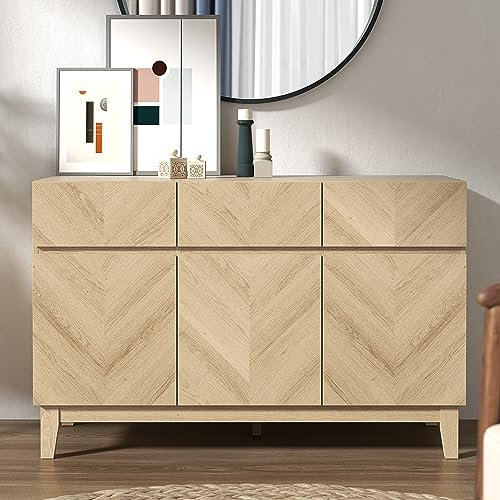 Galano Hanwell 3 Door 3 Drawer Sideboard – Storage Cabinet with Adjustable Shelves for Living Room, Dining Room & Hallway (Oslo Oak)