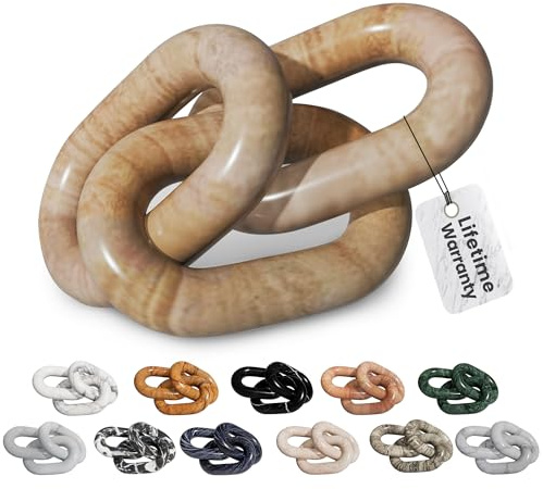 Kaivi Artisan Hand-Crafted Luxurious Marble Decor Chain Link, Timeless Decorative Links for Living & Outdoor Spaces, Unique Marbling, Smooth Premium Imported Marble 13, Beige Travertine