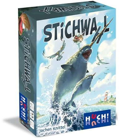 HUCH! Juego Familiar, Juego de Puntadas con Posibilidades WA(h), con Grandes Ilustraciones, Animales Marinos, Juego de Triunfo con trumpo Especial, Reglas Simples, para 3-4 Jugadores a Partir de 10