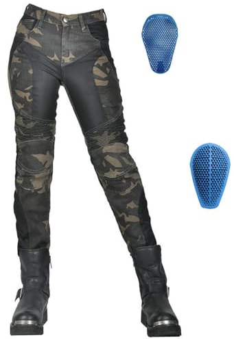 SHAIYOU Pantalon De Moto Pour Femme, Jean Extensible De Protection, Tissu Respirant, Pantalon De Sécurité Blindé Pour Course De Motocross Avec 4 Armures Amovibles (Green,XXL)