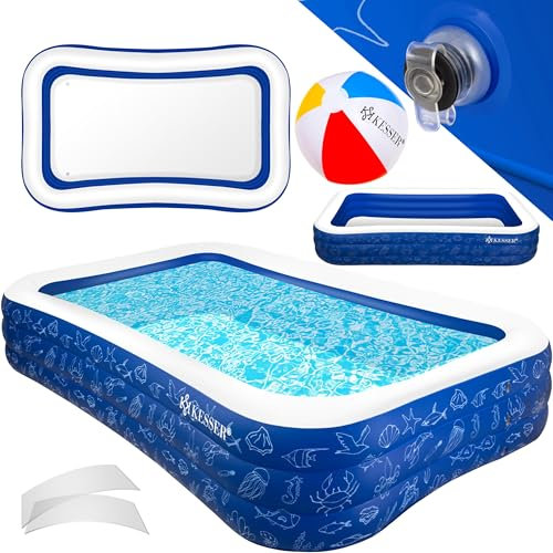KESSER® Aufblasbarer Pool Familienpool für Kinder und Erwachsene Gartenschwimmbad Familienschwimmbad Sommer 240x142x56 cm Planschbecken 613 Liter Füllmenge Kinderfreundlich Inkl. Flickzeug & Ball