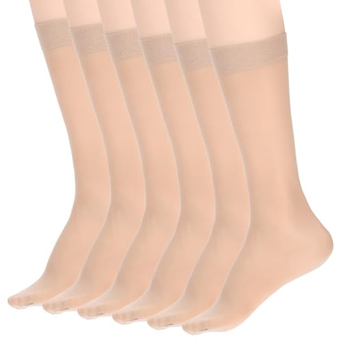 Nogeqi 6 paia di calzini in nylon da donna, calze in nylon, calze sottili da donna, calze al ginocchio, calze in seta, calze sottili in nylon, per l'uso quotidiano, visita di feste da ballo, taglia