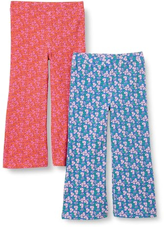 Amazon Essentials Leggings da Ragazza Slim Fit a Zampa in Maglia, Confezione da 2, Rosa Acceso con Fiori e Fiori Blu, Taglia S