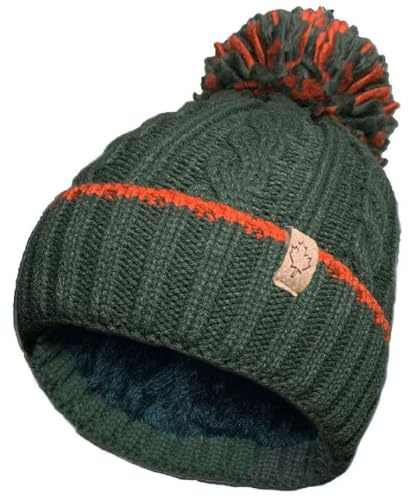 OnlyBee Mens Warm Winter Chunky Ski Bobble Pompom Hat with Cosy Thermal Teddy Fleece Lined (UK, Alpha, One Size, Olive)