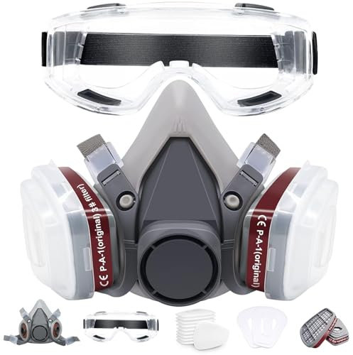 MILIWAN Respiratoire Réutilisable Masque de Protection, Anti gaz, Anti poussière avec Filtres Lunette pour Peinture