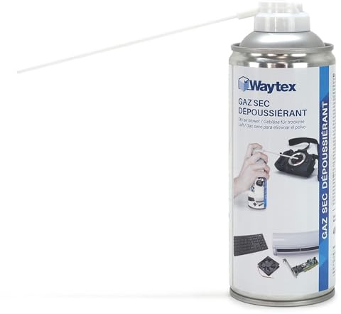 Waytex Dépoussiérant Spray Air sec Ultra Puissant 5 bars, Aérosol de 400ml, Bombe d’Air Comprimé Nettoyant pour PC, Clavier, Appareil Photo et Composants électroniques, avec buse précision