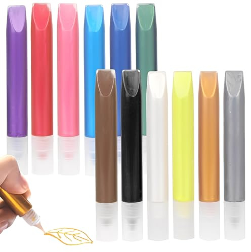 YOFDAL 12 Pièces Candle Pen Set, Crayons de Cire pour Bougies 12 Couleurs de 10 ml, Stylos à Cire pour Bougies pour Peinture DIY/Peinture Sur Céramique