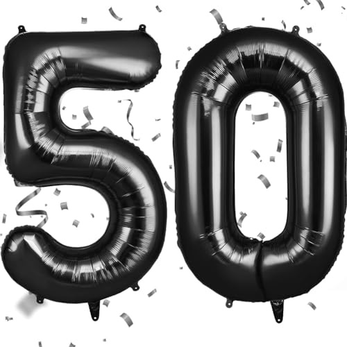 AOOSU Black Helium Balloons, 40 Inches Number Balloons 50, Foil Birthday Balloon for Birthday Anniversary Wedding Party Decorations Celebration Supplies for Girls Women Men Boys