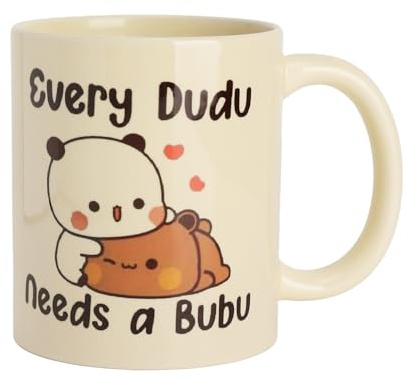 Bubu Dudu - Tazza da caffè in ceramica, 350 ml, colore bianco latte, con confezione regalo, adatta al microonde e al calore, idea regalo per donne, fidanzate, ufficio, casa