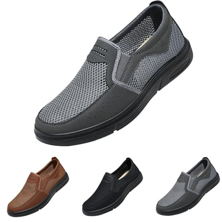 Generiska nät fritidsskor herr, slip-on sneakers herr breda fötter tygskor lätta andningsbara promenadskor bekväma träningsskor mjuk sula utomhusskor slitstarka joggingskor