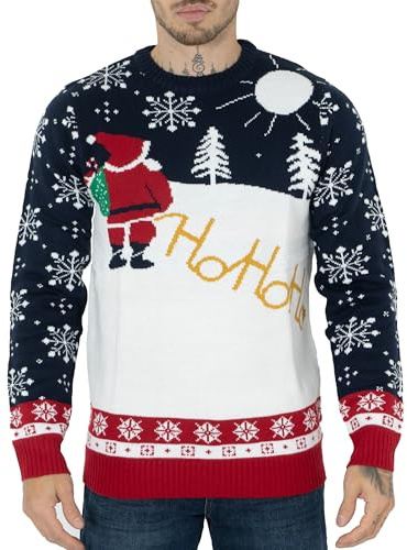 NOROZE rétro Laid Vilain Étoffes de Noël Pull Pull-Over Chandail pour Homme Unisexe,Ho Ho Santa- Crème,XL