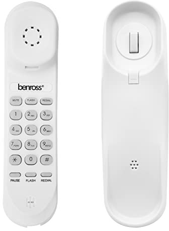 Benross 44560 Slimline Corded Telephone/Landline Phone for Home & Office/Table or Wall Mounted/Last Number Redial Feature/Flash & Pause Buttons/White Colour