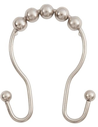 Kenney Metal Double Roller Ball Shower Curtain Rings Anillos de Cortina de Ducha de Doble Rodillo, Paquete de 12, Níquel Cepillado, Talla única