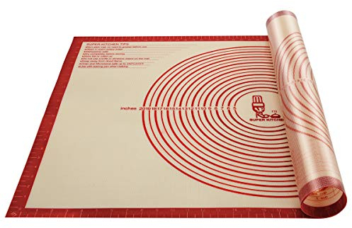 Super Large Non-Slip Silicone Pastry Mat with Measurements 91.4 × 61 cm for Baking Mat, Counter Mat, Dough Rolling Mat, Kneading/Place Mats, Fondant/Pie/Pizza/Bread Mat by Super Kitchen (Red)