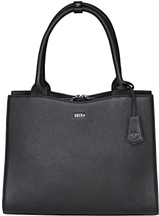 Socha Laptoptasche Damen/Businesstasche Frauen/Designertasche mit Tragegurt - Elegant - Leder - Diamond Edition - 14 Zoll Schwarz