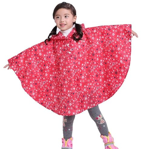 Gaga city Unisexe Manteau imperméable Enfant fille Cape de Pluie Enfant Imperméable Veste Encapuchonné Manteau de Pluie à Capuche Chauves Souris Étoiles rouges/L/5-8 ans