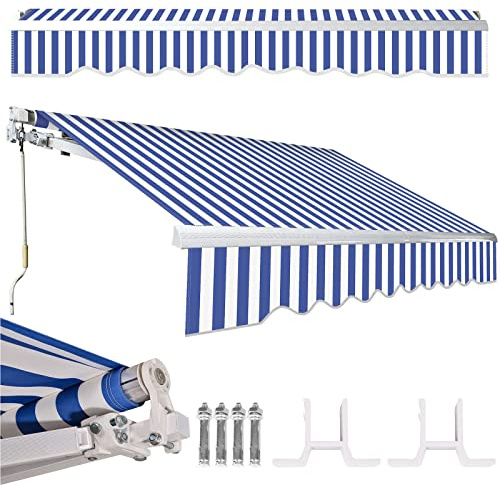 Tubiaz Länkmarkis, 250 x 200 cm, markis med manuell vev, balkongmarkis lutningsvinkel upp till 30 grader, solskydd, anti-UV och vattentät, kräver montering, blå vit