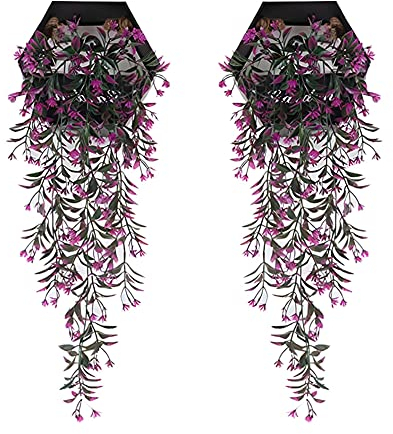 CYIOU 2pcs Artificial Hanging Flowering Trailing Plants Trailing Artificial Plants in Pot Fake Trailing Plant Suitable for Home Kitchen Garden Wedding Indoor Wall Decoration (Red)