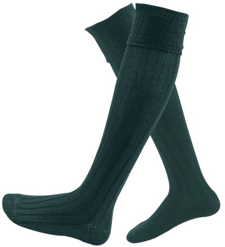 Chaussettes de kilt en laine pour homme fabriquées en Écosse pour les occasions traditionnelles écossaises, mariages, promenades de kilt, jambières Highland Wear, vert bouteille, L-XL