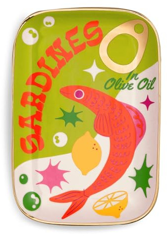 ban.do Novelty Trinket Tray, Ceramic Jewelry Dish, Small Decorative Tray for Keys or Decor, Cute Catchall Tray, Sardines