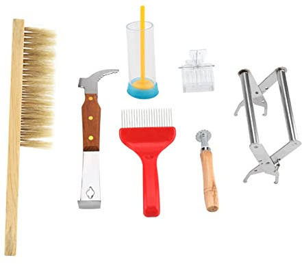 7-teiliges Set Imkerei-Ausrüstungs-Kits, Imkerei-Zubeh?r-Starter-Kit, Bienen-Kit-Honig-Werkzeuge Mit Rahmen, Einschlie?lich Bürste, K?nigin-Markierungsk?fig, Entdeckelungsgabel, Bienenstock-Rahmenhalt