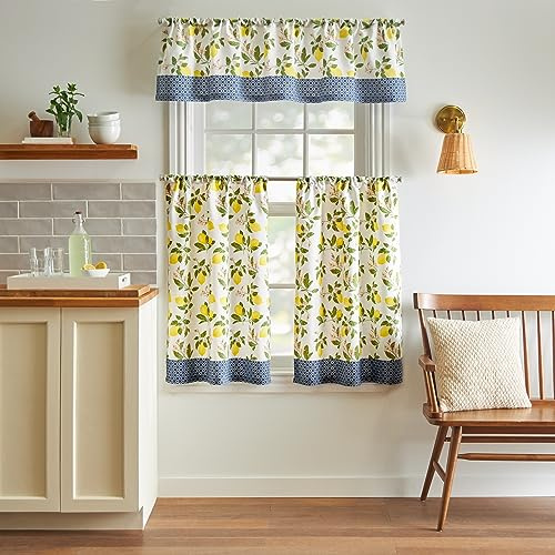 Martha Stewart Lemons 3-Piece Window Curtain Valance and Tiers Set, Yellow