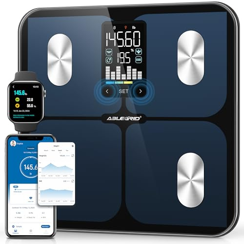 ABLEGRID Smart Bathroom Scale for Body Weight, Digital Body Fat Scale with LED Column Trend Display, BMI,Muscle Mass,Body Type, Accurate Home Weighing Scale for People with APP-Free Mode, 400lb