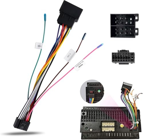 Inefala 16 Pin ISO Radio Wiring Harness Adapter for Android Car Stereo Radio, Power Cable Power Plug Adapter with Key 1 Key 2 Reverse Control Line for Android Car Radio Head Unit