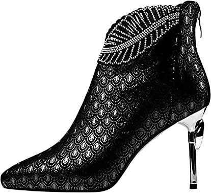 Woaikeyu Bottines Femme Talon Haut Aiguille Tête Pointu Strass Bottes Respirant Mode Talons Hauts Cuir Mode Bottes pour Femmes Chaussures Elegant Comfortable (Black, 37)