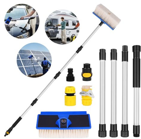 YYAQZD Teleskop Waschbürste,Auto waschbürste mit teleskopstiel,168 cm Auto Waschbürste mit Wasseranschluss,Waschbürste für LKW,Wohnmobile,Caravan, Auto,Bus, Van, Wohnmobil.