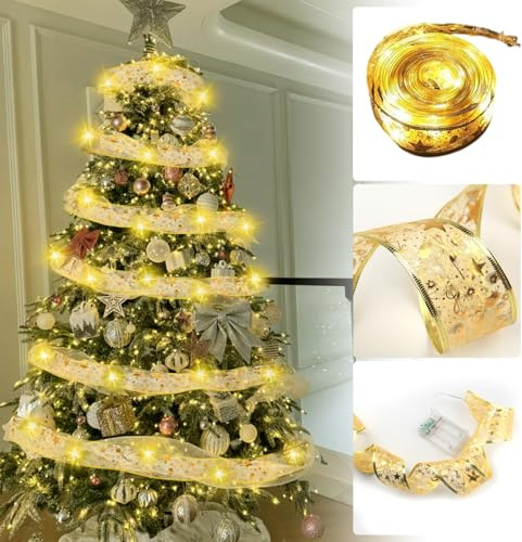 CYIOU 10 Metros Cinta Arbol Luces de Navidad Decoración de árbol Cinta Luminosa de Navidad Luz Cálida LED Luces de Hadas de Iluminación para Interiores y Exteriores Jardín Terraza Patio Fiestas