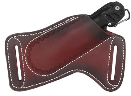 Leather Knife Sheath for Belt, Pocket Knife Pouch Knife Case Holster Belt Folding Pocket Knife Holder Compact Draw Knifes Carrier for EDC Tools Men Gift (Dark Brown)