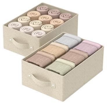 ENUMAIL 2er Scatole di Stoccaggio Pieghevole, Organizer Armadio Aperto, Cesto Portaoggetti in Tessuto con Maniglia, Adatto per Camere da Letto, Soggiorni, Sale Studio, 33×23×14cm, Grigio e Beige