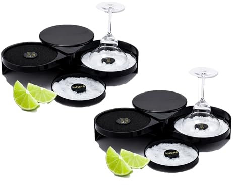 Salt Rimmer, Bar Glass Rimmer Margarita Salt Sugar Cocktail Rimmer 3 Tier Rotating Trays Bartender Tool for Bar, Clubs, and Home Parties (2 Pack)