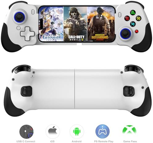 Megadream USB-C Mobile Gaming Controller für iPhone 15/16 Serie & Android, PS Remote Player Gamepad für PS5/PS4/Xbox/PC, Cloud Gaming Joystick, Hall Joysticks/Hall Trigger (weiß)