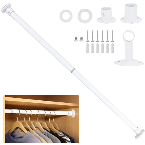 Wardlock 93cm-170cm White Extendable Stainless Steel Wardrobe Rail, Adjustable Clothes Rail Pole With End Sockets.