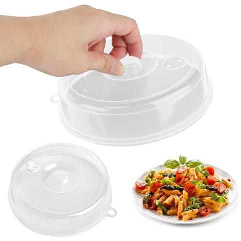 2 Pièces Cloche Micro Onde 25 cm et 17 cm, 2 Tailles de Cloche Micro-Ondes pour Cuisine, Couvre Assiette Micro-Ondes avec Aération, Transparent Plastique pour Cuisine pour Evite Les Eclaboussures
