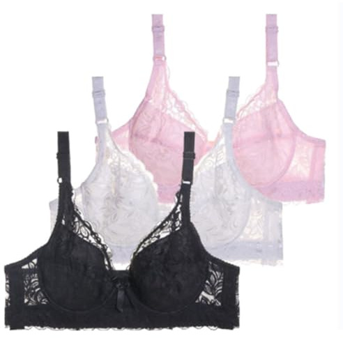 Lot de 3 Soutien Gorge Brassière Femme Dentelle avec Armature Femme Sexy Soutien-Gorge Couleurs Pures Lingerie Française Bralette a La Mode Classique de Base Casual Bra