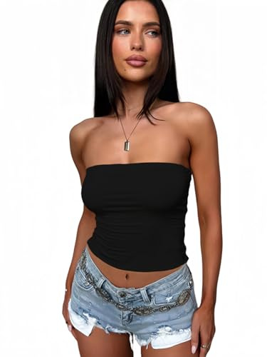 Sukiglam Crop Top Donna Sexy Senza Maniche Tops Tubo Estivo Senza Spalline Top a Fascia Casual Basic Canotta Corto Y2K T-Shirt Estensibile Tank Tops Aderente Maglietta Tinta Unita