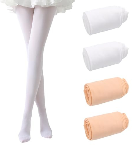 Zovator 4 paia di collant da balletto da bambina, 80 denari, colore bianco carne, collant elastici per bambini, per danza e balletto, per bambini tra 105 e 130 cm statura