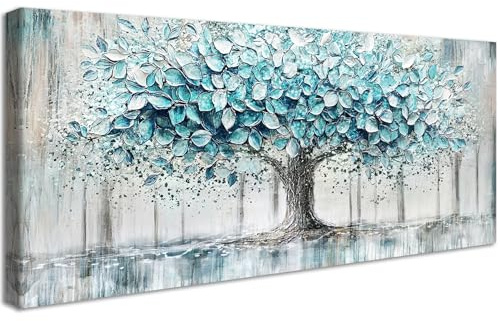 Marco de Madera Grandes Cuadros Decoracion Salon Modernos Teal Azul Árbol de la Vida Pintura Paisaje Panorámico Grande Moderno Lienzo Decorativos Pintura Cuadros Decorativos Salon Dormitorio 50x120cm