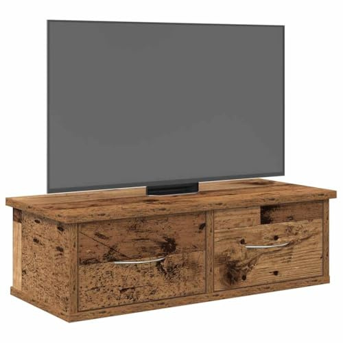 QZZCED Wall Cabinet Old Wood 60x26x18.5 cm Engineered Wood with 2 Drawers, Ample Storage Space for Media Player and Magazines, Sturdy Floating TV Unit for Home Decor
