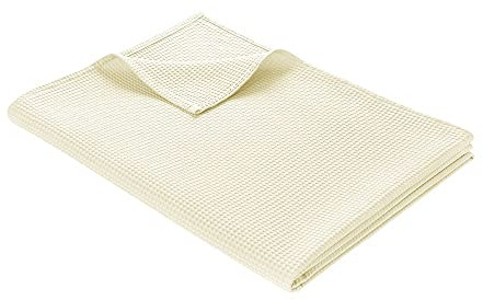 WOHNWOHL® Coperta leggera in cotone waffle piqué (220x240 cm) • Plaid estivo 100% cotone • Coperta da divano leggera • Facile da lavare • Copriletto decorativo • Colore: Crema