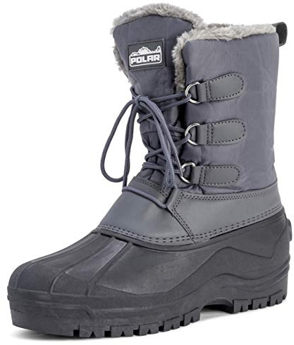 Polar Uomo Letame Allacciare Short Nylon Inverno La Neve Pioggia Allacciare Impermeabile Anatra Stivali - Grigio - UK7/EU41 - YC0338