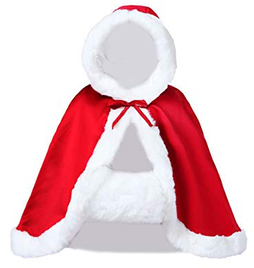 Wedding Cape Hooded Cloak for Bride Winter Reversible with Fur Trim Free Hand Muff Hip-Length Apple Red
