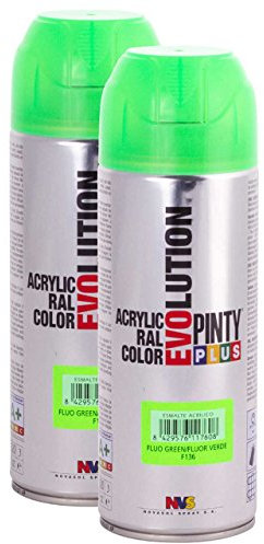 PintyPlus EVOLUTION - Pintura en aerosol acrílico, secado rápido, 2 unidades, F136, color verde fluorescente